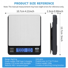 PT-2219 2kg/0.1g High Precision Electronic Stainless Steel Waterproof Kitchen Scale Capacity Battery Powered Food Baking Scale Household