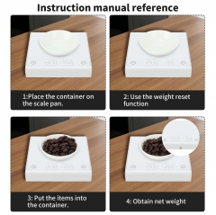 PT-2213 2 kg/0.1g High Quality Electronic Rechargeable Type C Port Timer Kitchen Coffee Scale Tempered Glass Digital Display
