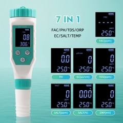 YY-1070 7 in 1 Chlorine Tester ORP/EC/TDS/Salinity/Temp/FAC 7 in 1 PH Meter for Swimming Pool Aquarium Hydroponic Spa