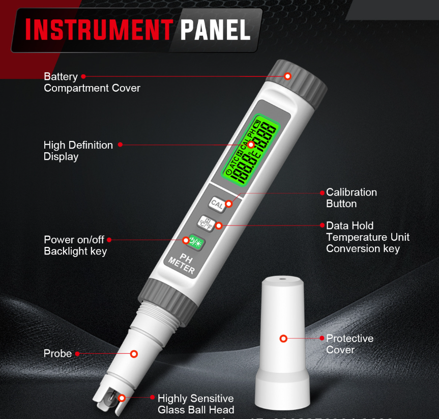 HT630A/B High Precision Digital Water Quality Monitor Tester PH Temperature Meter Backlight Data Hold for Aquariums Custom ODM