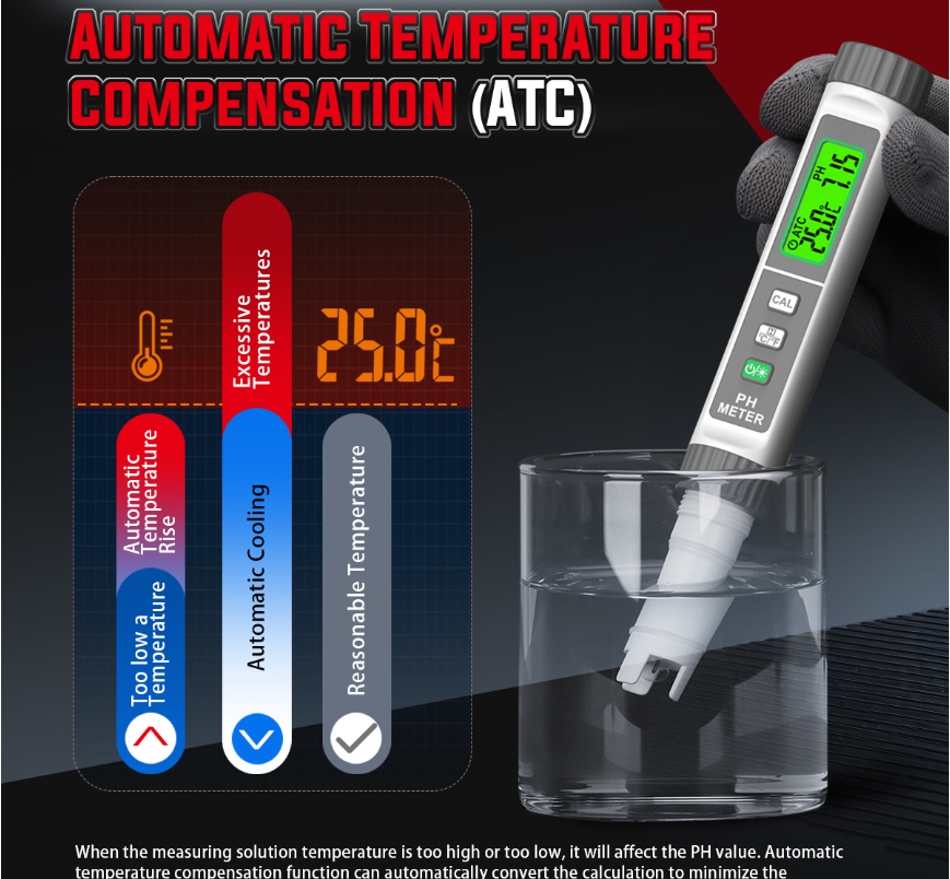 HT630A/B High Precision Digital Water Quality Monitor Tester PH Temperature Meter Backlight Data Hold for Aquariums Custom ODM