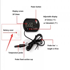 HT-6 Probe Fridge LCD Display Fish Aquarium Digital Thermometer Meter with Suction Cup
