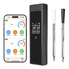 DT-129 Dual Probe Wireless Meat Thermometer Bluetooth 5.3 820ft Range IP67 Probes 48H Battery Ceramic+304 Probe Magnet Base