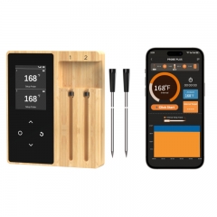 FM2207 Bamboo Plastic Large Screen Digital Bluetooth Wireless Meat Thermometer Smart App Oven Probe IP67 Waterproof Timer