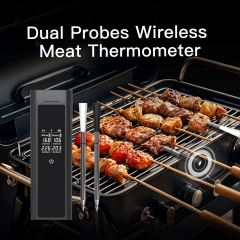 DT-129 Dual Probe Wireless Meat Thermometer Bluetooth 5.3 820ft Range IP67 Probes 48H Battery Ceramic+304 Probe Magnet Base
