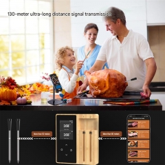 FM2207 Bamboo Plastic Large Screen Digital Bluetooth Wireless Meat Thermometer Smart App Oven Probe IP67 Waterproof Timer