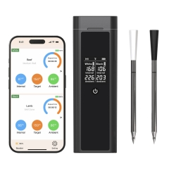 DT-129 Dual Probe Wireless Meat Thermometer Bluetooth 5.3 820ft Range IP67 Probes 48H Battery Ceramic+304 Probe Magnet Base