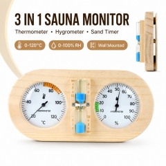 X63CK4501 3 in 1 Wooden Sauna Thermometer Hygrometer with Sand Timer Wall Mounted Temperature Humidity Gauge for Sauna Room