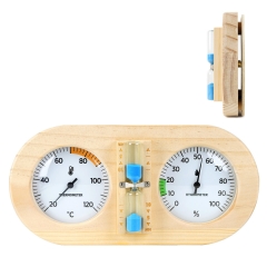 X63CK4501 3 in 1 Wooden Sauna Thermometer Hygrometer with Sand Timer Wall Mounted Temperature Humidity Gauge for Sauna Room