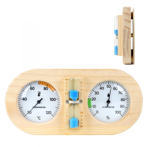 X63CK4501 3 in 1 Wooden Sauna Thermometer Hygrometer with Sand Timer Wall Mounted Temperature Humidity Gauge for Sauna Room