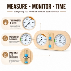 X63CK4501 3 in 1 Wooden Sauna Thermometer Hygrometer with Sand Timer Wall Mounted Temperature Humidity Gauge for Sauna Room