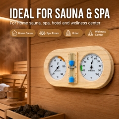 X63CK4501 3 in 1 Wooden Sauna Thermometer Hygrometer with Sand Timer Wall Mounted Temperature Humidity Gauge for Sauna Room
