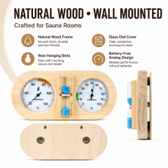 X63CK4501 3 in 1 Wooden Sauna Thermometer Hygrometer with Sand Timer Wall Mounted Temperature Humidity Gauge for Sauna Room