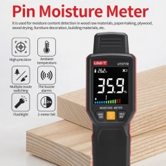 UT377B High Accuracy Pin Moisture Meter Wood Humidity Tester Building Materials Measurement Timber Damp Detector LED