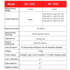 SK-7305 0~52% Industrial Digital Pinless Moisture Meter for Wood and Drywall Non-Destructive Detection with Alarm 20-40mm Depth