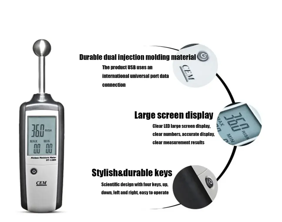 DT-128M LCD Digital Non-Contact Pinless Moisture Meter with 20-40mm Measurement Depth and Dampness Indicator