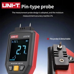 UT377B High Accuracy Pin Moisture Meter Wood Humidity Tester Building Materials Measurement Timber Damp Detector LED
