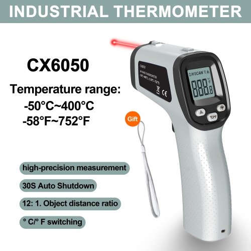 CX6050 -50～400°℃(-58~752°F) Digital Non Contact Industrial Infrared Thermometer Gun Food 550C No Touch for IP65 Rated 3C Accuracy Adjustable