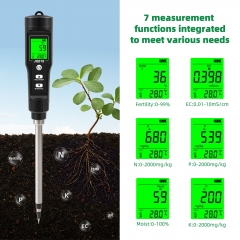 JQ018BT 7 in 1 Rechargeable Soil Tester Digital Soil Meter Test Moisture Fertility EC NPK Temp PH Detector for Garden Farm