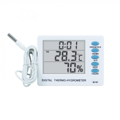 SH-107 Digital Electronic Thermometer Hygrometer External Metal Probe Dual Indoor/Outdoor Temperature Measurement Built-In Clock Home