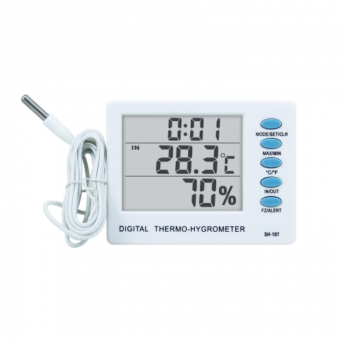 SH-107 Digital Electronic Thermometer Hygrometer External Metal Probe Dual Indoor/Outdoor Temperature Measurement Built-In Clock Home