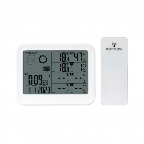 SH-018 Wireless Digital Weather Station Thermometer Alarm Clock Temperature Humidity Monitor LCD Display IP5X Rated 1 Year Warranty
