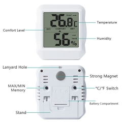 DTH-166A Mini Size Digital LCD Display Thermometer Hygrometer with Temperature and Humidity Changing Trends and Max Min Memory