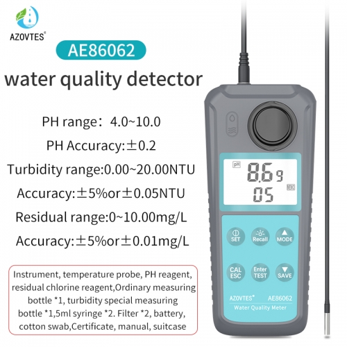 AE86062 Multi-functional PH TEMP Residual Chlorine Turbidity Water Quality Meter Tester
