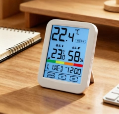 TH041A Indoor and outdoor digital large screen alarm clock, time and date, comfort indicator, backlit body temperature and humidity meter