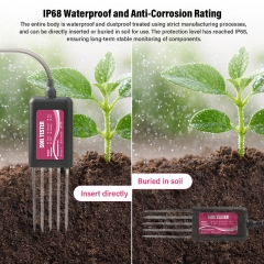 THE01999P 8-in-1 Smart Soil Tester IP68 Waterproof Soil Sensor with APP Monitoring for Moisture Temperature pH EC NPK Fertility Analyzer