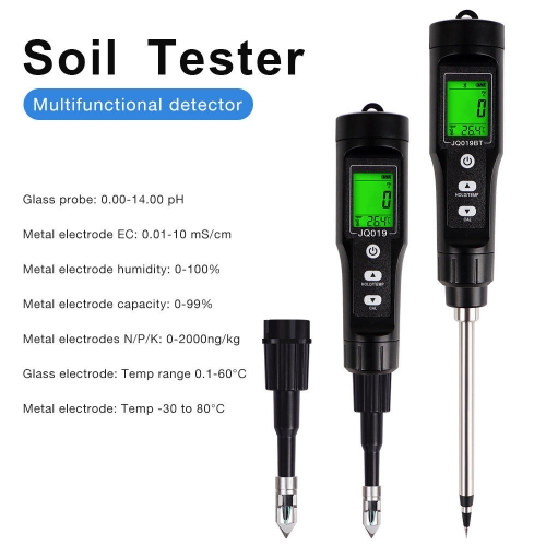JQ019BT Multifunctional Portable Bluetooth Soil Tester LCD Display 99% Accuracy Nitrogen Phosphorus Potassium EC Fertility pH for