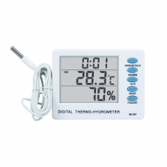SH-118 Digital Electronic Thermometer Hygrometer External Metal Probe Dual Indoor/Outdoor Temperature Measurement Built-In Clock Home