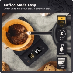 SC-006 2000g/0.1g Digital Coffee Scale with Timer Accurate Waterproof & Heat-Resistant Cover, for Pour-Over, Espresso
