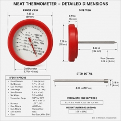 ZLB-052F Stainless Steel Bimetal Meat Thermometer | 2 Inch Dial | 304 Grade Silicone Rim | CE Certified | for Kitchen Grill Smoker Use