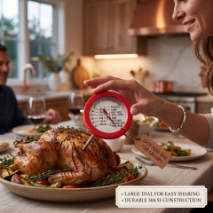 ZLB-052F Stainless Steel Bimetal Meat Thermometer | 2 Inch Dial | 304 Grade Silicone Rim | CE Certified | for Kitchen Grill Smoker Use