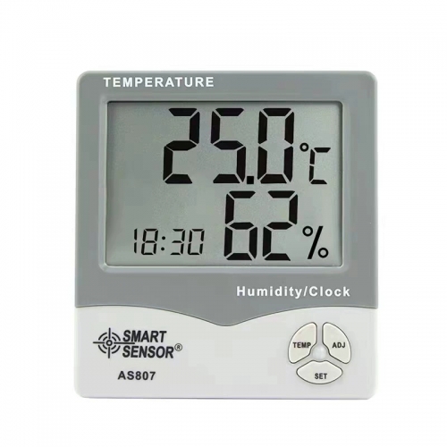 AS807 Humidity Monitor Temperature Clock Alarm Digital Hygrometer