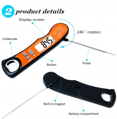CH-112 Fast Reading Meat Thermometer With Backlight Alarm Function Kitchen Digital Foldable Waterproof Food Thermometer