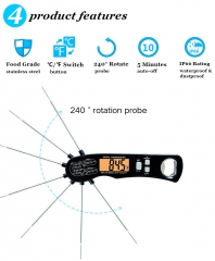 CH-112 Fast Reading Meat Thermometer With Backlight Alarm Function Kitchen Digital Foldable Waterproof Food Thermometer