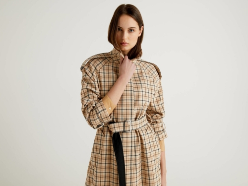 LONG CHECK TRENCH COAT