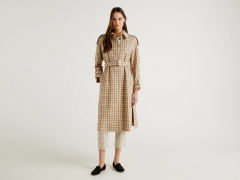 LONG CHECK TRENCH COAT