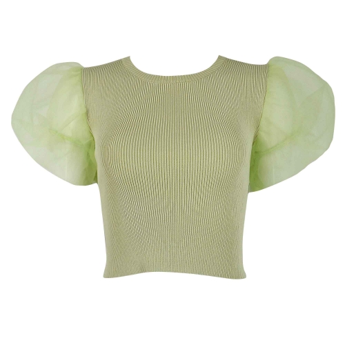 KNIT TOP WITH ORGANZA TRIMS