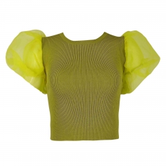KNIT TOP WITH ORGANZA TRIMS