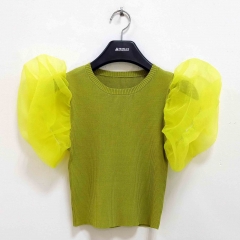 KNIT TOP WITH ORGANZA TRIMS