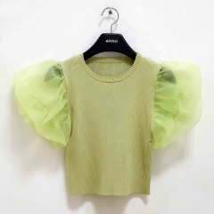 KNIT TOP WITH ORGANZA TRIMS