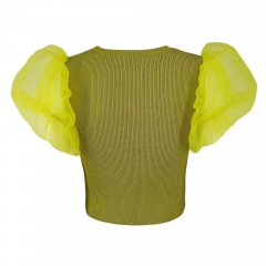 KNIT TOP WITH ORGANZA TRIMS
