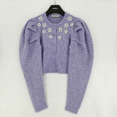 KNIT CARDIGAN WITH PEARL FLOWERS