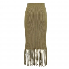 RIBBED KNIT SKIRT WITH FRINGES