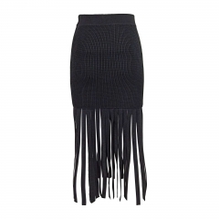 RIBBED KNIT SKIRT WITH FRINGES