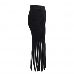 RIBBED KNIT SKIRT WITH FRINGES