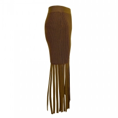 RIBBED KNIT SKIRT WITH FRINGES